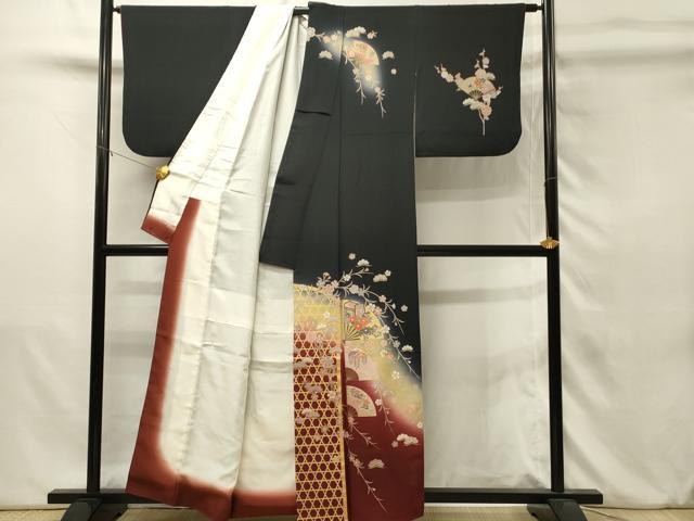 平和屋着物■訪問着 扇面御所車花文 枝垂桜 暈し染め 金彩 正絹 逸品 DABJ5635qp