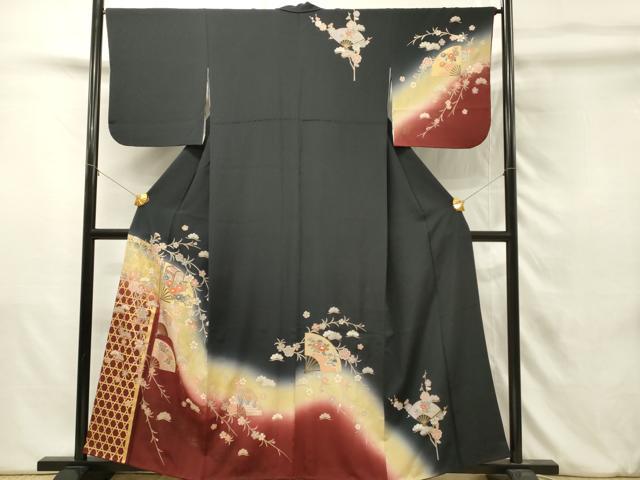 平和屋着物■訪問着 扇面御所車花文 枝垂桜 暈し染め 金彩 正絹 逸品 DABJ5635qp