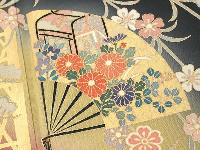 平和屋着物■訪問着 扇面御所車花文 枝垂桜 暈し染め 金彩 正絹 逸品 DABJ5635qp