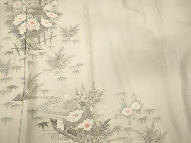 平和屋着物■訪問着 手描き 流水草花文 正絹 逸品 CABM0847oy