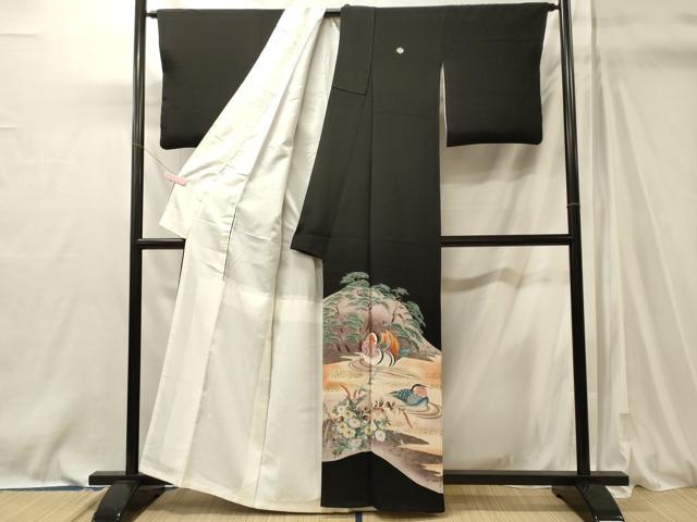 平和屋着物■豪華黒留袖 鴛鴦花枝松文 暈し染め 金彩 正絹 逸品 CABM0879oy
