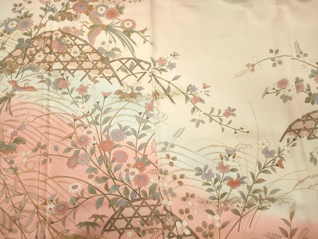 平和屋着物■訪問着 鳳凰籬草花文 暈し染め 金彩 正絹 逸品 CABM0891oy