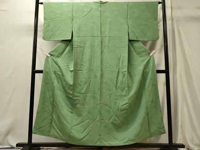 平和屋着物■上質な色無地 菱松葉地紋 柳色 正絹 逸品 CABM0871oy