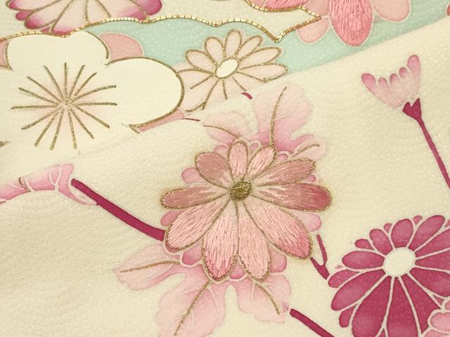 平和屋着物■訪問着 駒刺繍 雲取り草花文 金彩 正絹 逸品 未使用 CABM0888oy