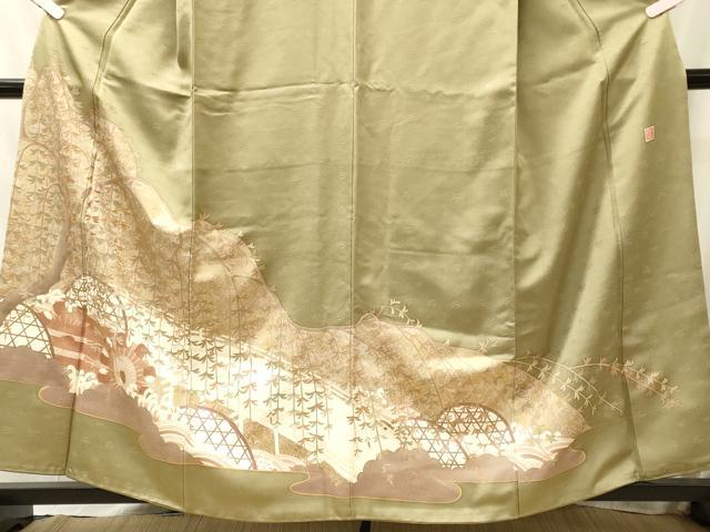 平和屋着物■西陣 京の名門 じゅらく謹製 色留袖 駒刺繍 枝垂れ柳 金彩 正絹 逸品 CABM0864oy