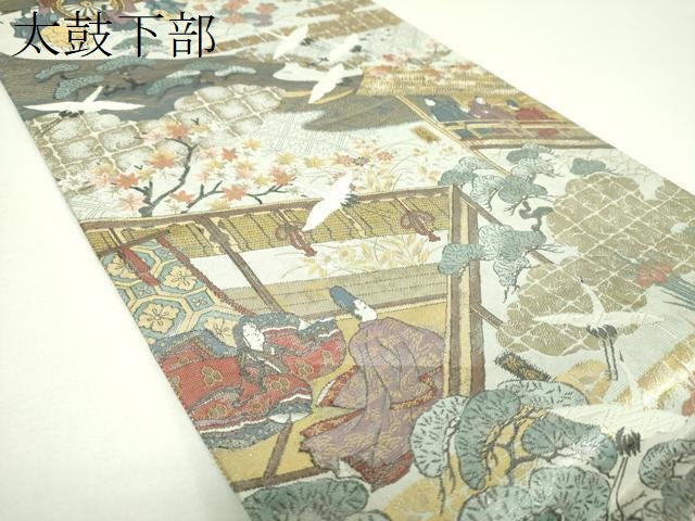 平和屋本店▼両面 全景全通柄袋帯 源氏物語絵巻 本金箔 正絹 逸品 DABI6919ps