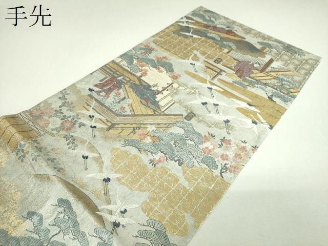 平和屋本店▼両面 全景全通柄袋帯 源氏物語絵巻 本金箔 正絹 逸品 DABI6919ps