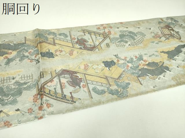 平和屋本店▼両面 全景全通柄袋帯 源氏物語絵巻 本金箔 正絹 逸品 DABI6919ps