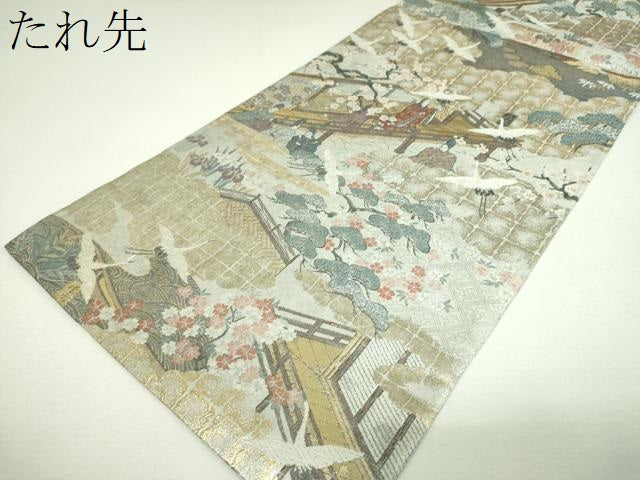 平和屋本店▼両面 全景全通柄袋帯 源氏物語絵巻 本金箔 正絹 逸品 DABI6919ps