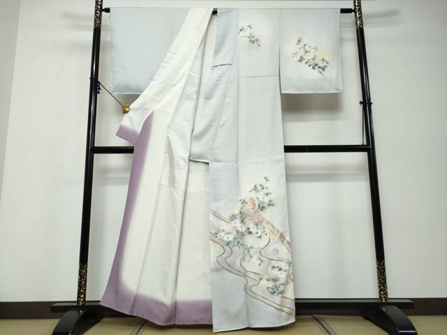 平和屋着物●訪問着 花鳥文 暈し染め 金彩 反端付き 正絹 逸品 DABK0053ud