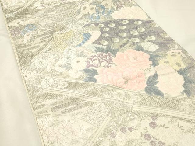 平和屋着物◎六通柄袋帯 唐織 桃山格天孔雀 プラチナ箔 正絹 逸品 DABJ5719qp