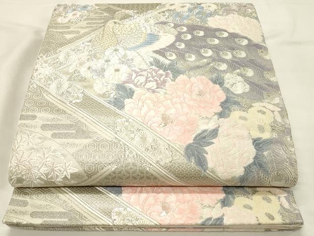 平和屋着物◎六通柄袋帯 唐織 桃山格天孔雀 プラチナ箔 正絹 逸品 DABJ5719qp