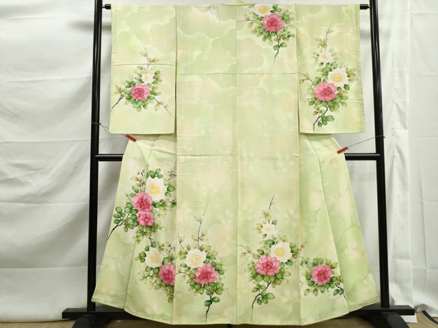平和屋着物■訪問着 手描き 枝椿文 暈し染め 正絹 逸品 DABK3165qa