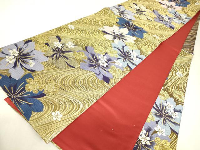 平和屋着物▼六通柄袋帯 流水花文 金糸 正絹 逸品 DABJ1887az