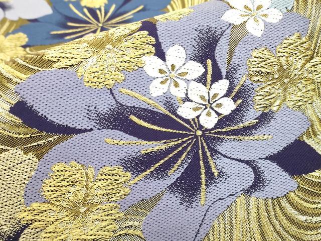 平和屋着物▼六通柄袋帯 流水花文 金糸 正絹 逸品 DABJ1887az