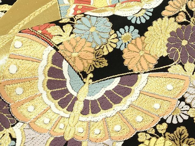 平和屋着物▼両面 六通柄袋帯 正倉院舞蝶花文 金糸 正絹 逸品 DABJ1893az