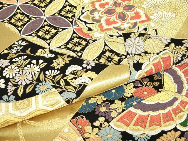 平和屋着物▼両面 六通柄袋帯 正倉院舞蝶花文 金糸 正絹 逸品 DABJ1893az