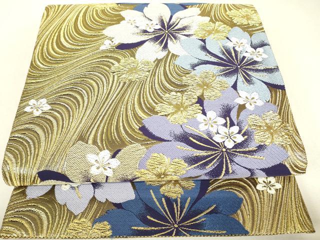 平和屋着物▼六通柄袋帯 流水花文 金糸 正絹 逸品 DABJ1887az
