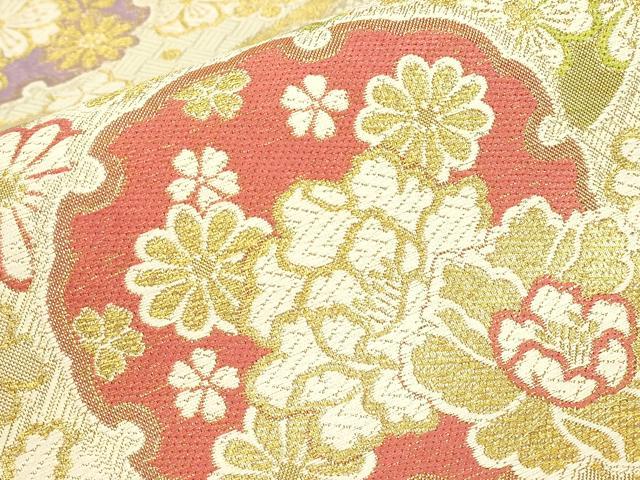 平和屋着物▼六通柄袋帯 雪輪花文 金糸 正絹 逸品 DABJ1885az