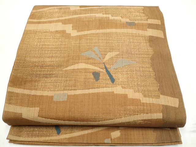 平和屋着物●六通柄袋帯 枝葉文 金糸 正絹 逸品 CABM6084hy