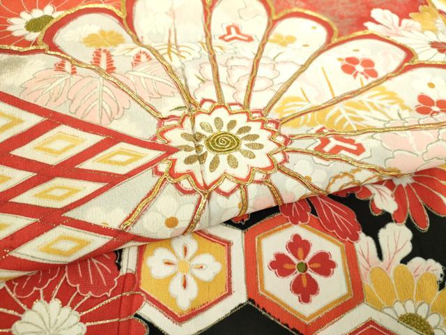 平和屋本店●アンティーク 大正ロマン 振袖 駒刺繍 吉祥花文 金彩 正絹 逸品 DABJ8229ps