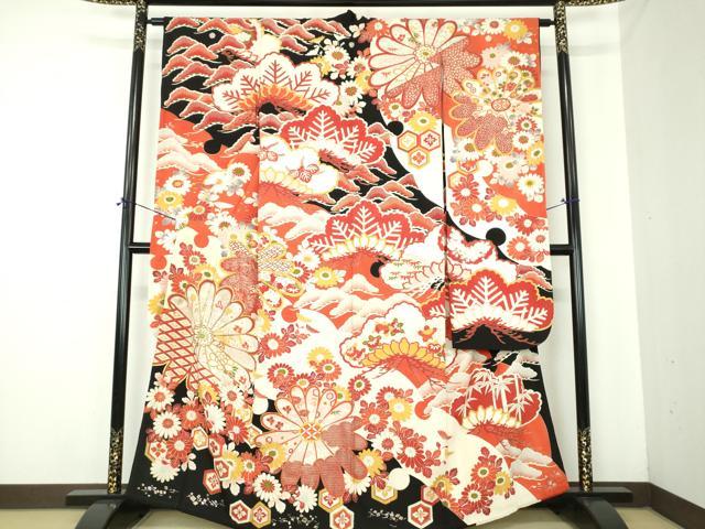 平和屋本店●アンティーク 大正ロマン 振袖 駒刺繍 吉祥花文 金彩 正絹 逸品 DABJ8229ps