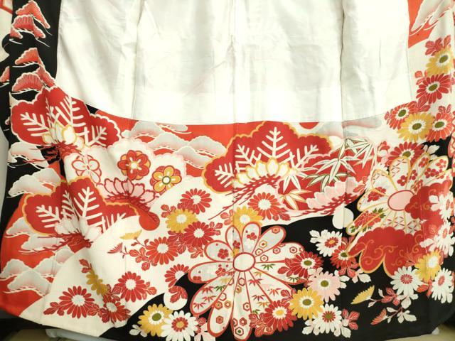 平和屋本店●アンティーク 大正ロマン 振袖 駒刺繍 吉祥花文 金彩 正絹 逸品 DABJ8229ps
