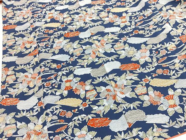 平和屋着物■上質な小紋 型染め 風景花文 正絹 逸品 BAAY5772yc
