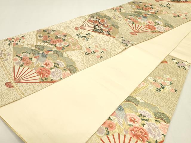 平和屋本店▼六通柄袋帯 扇面花鳥文 本金箔 正絹 逸品 DABJ6263sf