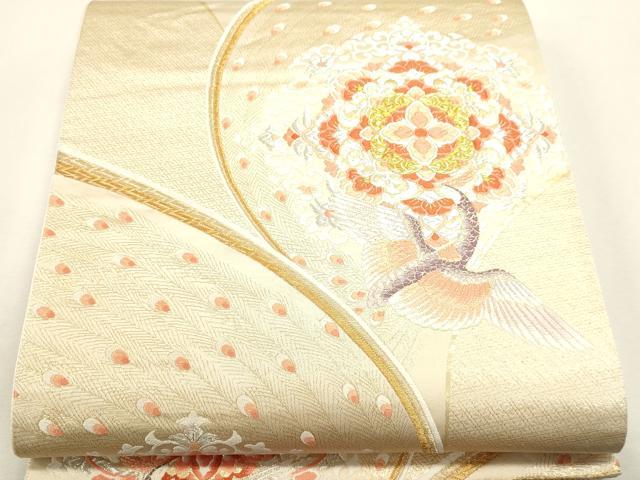 平和屋本店▼六通柄袋帯 唐織 正倉院孔雀花文 本金箔 正絹 逸品 DABJ6266sf