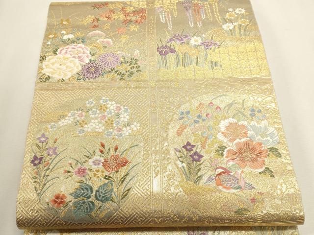 平和屋本店▼六通柄袋帯 唐織 格子春秋文 本金箔 正絹 逸品 DABJ6286sf