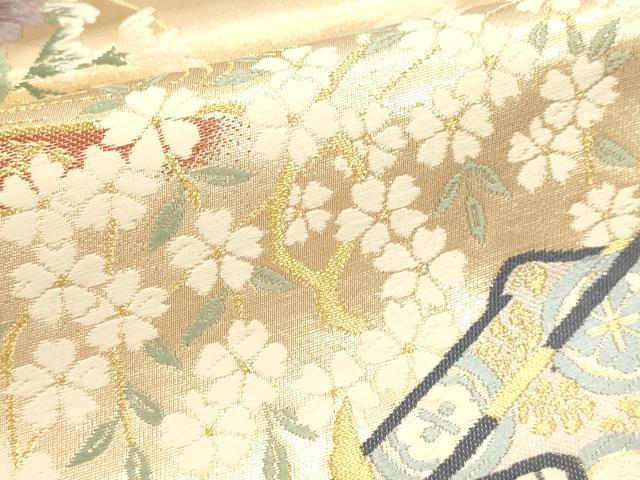 平和屋本店▼六通柄袋帯 唐織 扇面御所車花文 純金二重箔 正絹 逸品 DABJ6267sf
