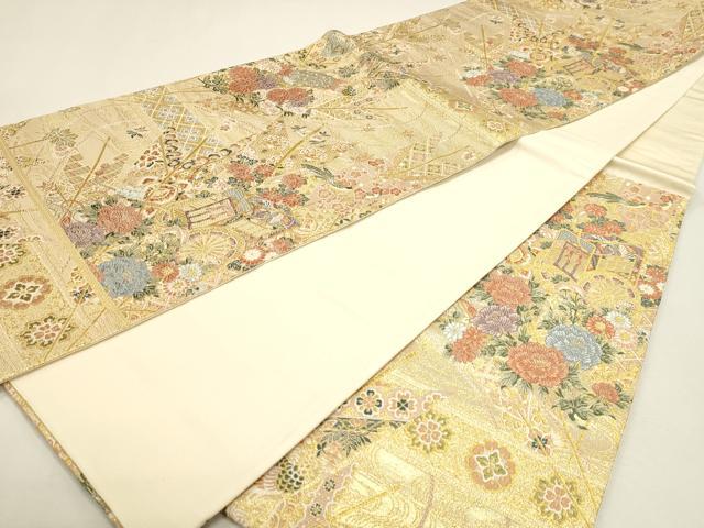 平和屋本店▼六通柄袋帯 矢羽御所車図 本金箔 正絹 逸品 DABJ6274sf