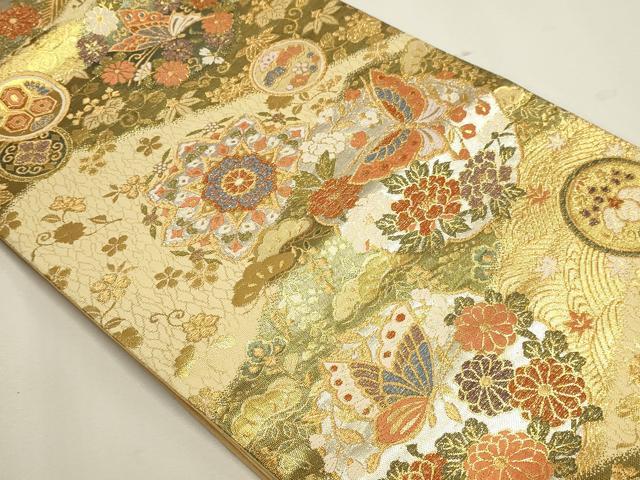 平和屋本店▼六通柄袋帯 唐織 新擁錦 花蝶文 本金箔二重 正絹 逸品 DABJ6290sf