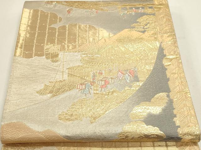 平和屋本店▼六通柄袋帯 東海道五十三次之図 弐拾四金箔 正絹 逸品 DABJ6283sf