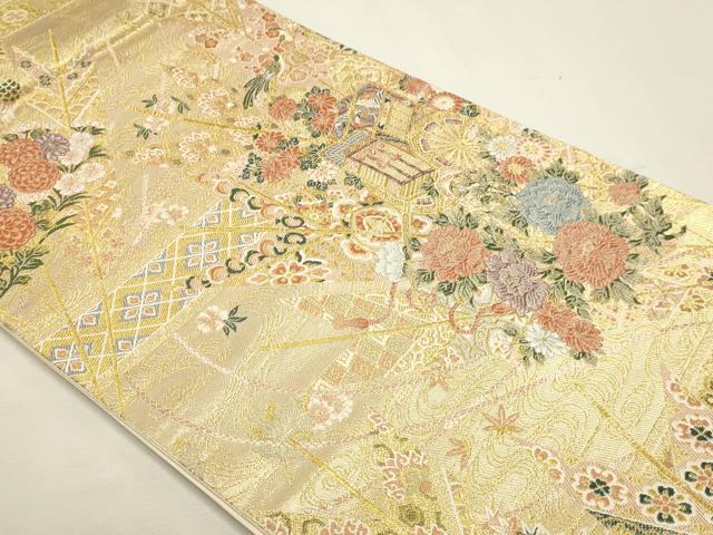 平和屋本店▼六通柄袋帯 矢羽御所車図 本金箔 正絹 逸品 DABJ6274sf