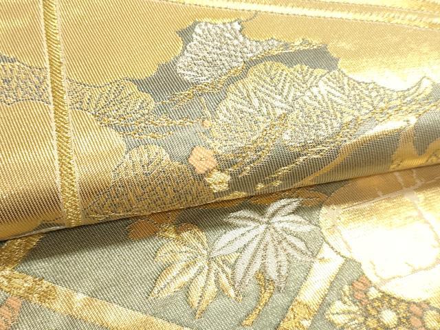 平和屋本店▼六通柄袋帯 屏風孔雀文様 純金箔 手織二重箔 正絹 逸品 DABJ6304sf