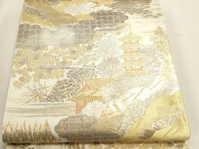 平和屋本店▼六通柄袋帯 風景文 純金二重引箔織 正絹 逸品 DABJ6313sf