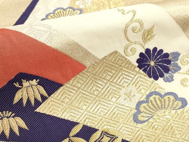 平和屋本店▼六通柄袋帯 唐織 九百錦 飛鶴文 松竹梅 純金箔24K 正絹 逸品 DABJ6301sf