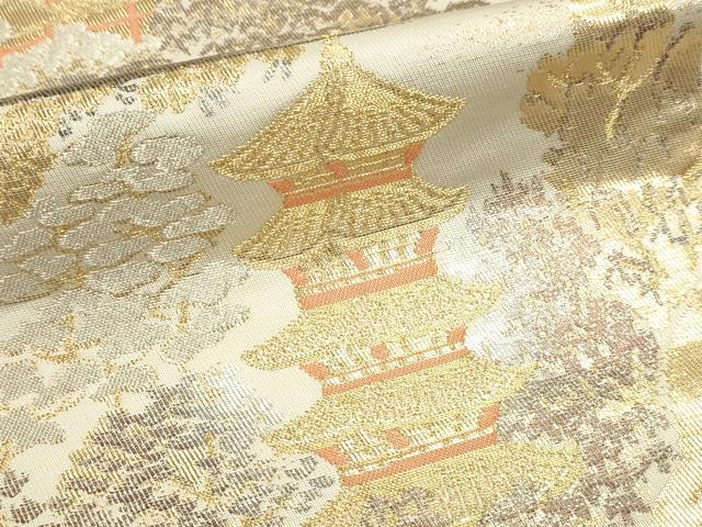 平和屋本店▼六通柄袋帯 風景文 純金二重引箔織 正絹 逸品 DABJ6313sf