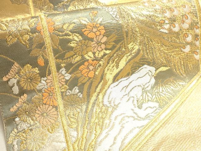 平和屋本店▼六通柄袋帯 屏風孔雀文様 純金箔 手織二重箔 正絹 逸品 DABJ6304sf