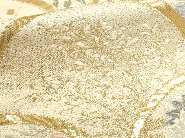 平和屋本店▼六通柄袋帯 唐織 青梅花鳥文 24k本金箔 正絹 逸品 DABJ6311sf