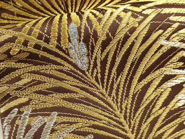 平和屋本店▼六通柄袋帯 松葉文 本金プラチナ 正絹 逸品 DABJ6308sf