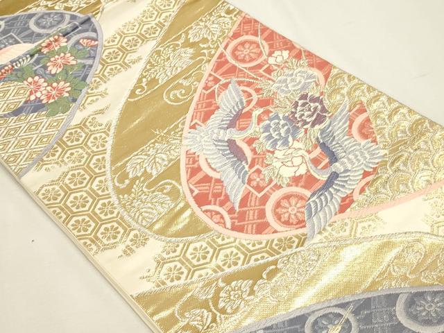平和屋本店▼六通柄袋帯 唐織 鶴菊花文様 純金箔24K 正絹 逸品 DABJ6341sf