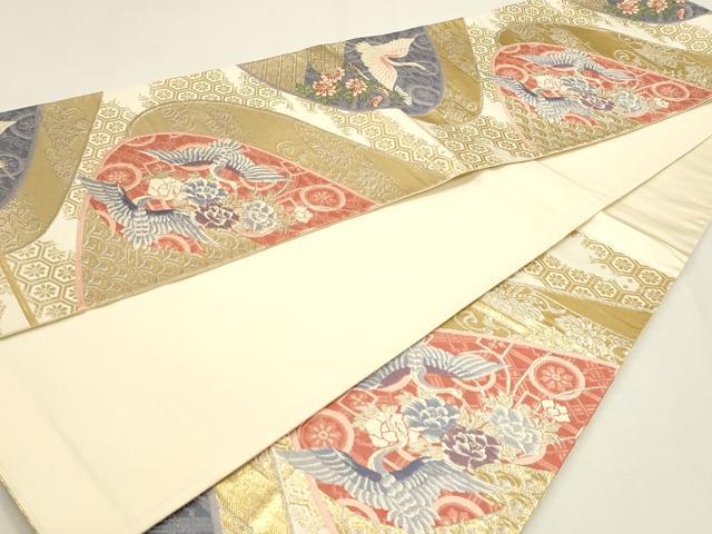 平和屋本店▼六通柄袋帯 唐織 鶴菊花文様 純金箔24K 正絹 逸品 DABJ6341sf