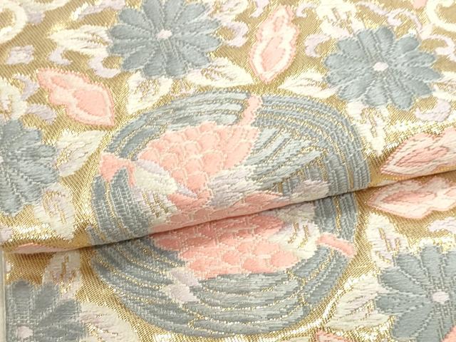 平和屋本店▼六通柄袋帯 唐織 錦 群鶴花文 純金箔貮拾四金 正絹 逸品 DABJ6336sf