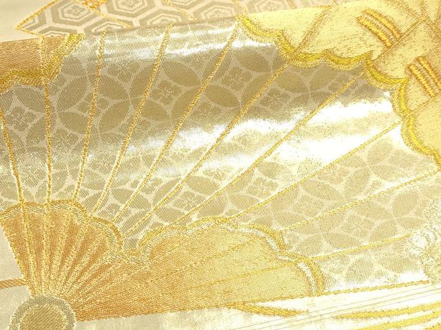 平和屋本店▼六通柄袋帯 扇面花文 本金箔 正絹 逸品 DABJ6351sf