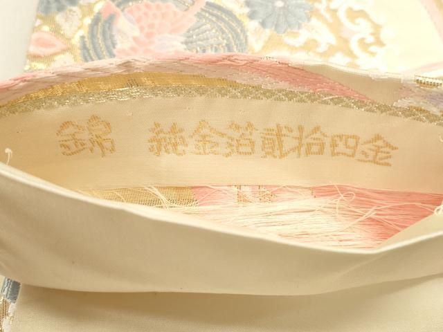平和屋本店▼六通柄袋帯 唐織 錦 群鶴花文 純金箔貮拾四金 正絹 逸品 DABJ6336sf