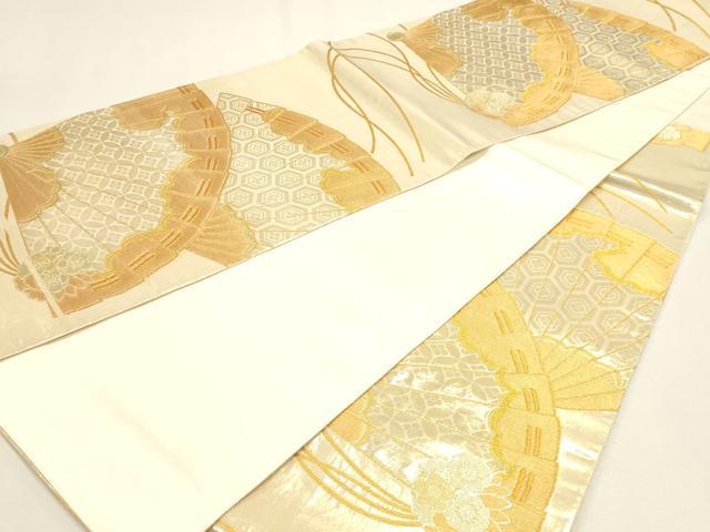 平和屋本店▼六通柄袋帯 扇面花文 本金箔 正絹 逸品 DABJ6351sf