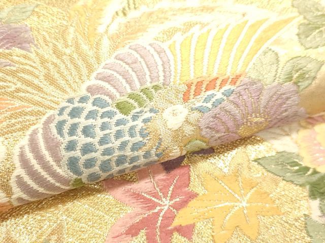 平和屋本店▼六通柄袋帯 唐織 光悦花鳥文 九百本金弐重織 正絹 逸品 DABJ6324sf